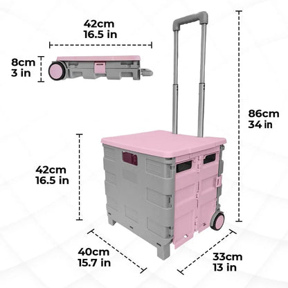 Foldable Plastic Trolley - Pink and Grey