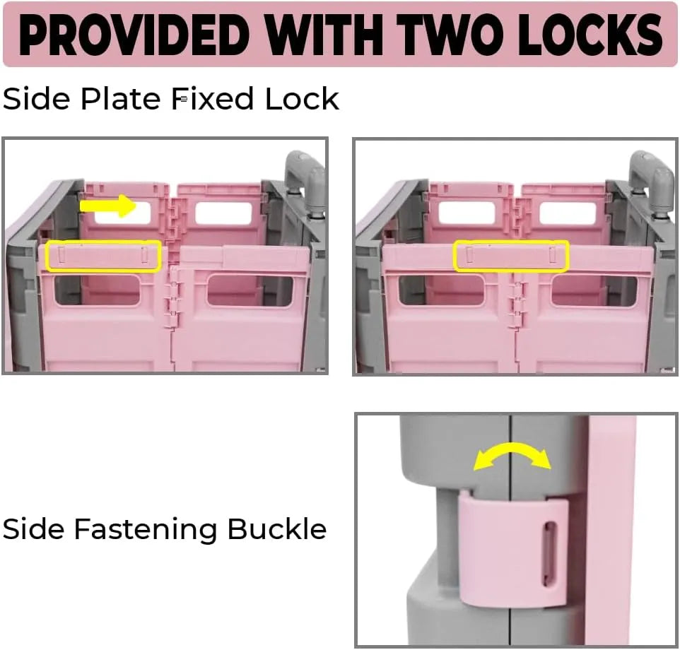 Foldable Plastic Trolley - Pink and Grey