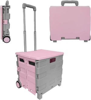88lbs Grocery Shopping Cart - Pink and Grey│40KG Foldable Trolley with 2 Wheels