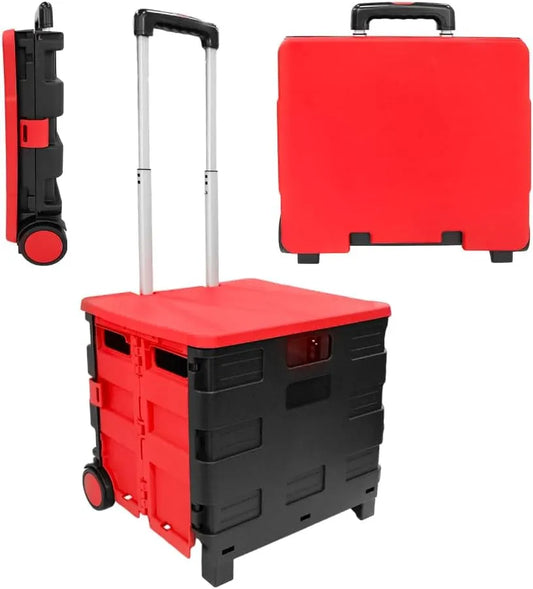 Foldable Plastic Trolley - Red and Black