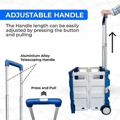 Berry 40 KG Foldable Shopping Trolley - Blue and White, Plastic Trolley Cart 