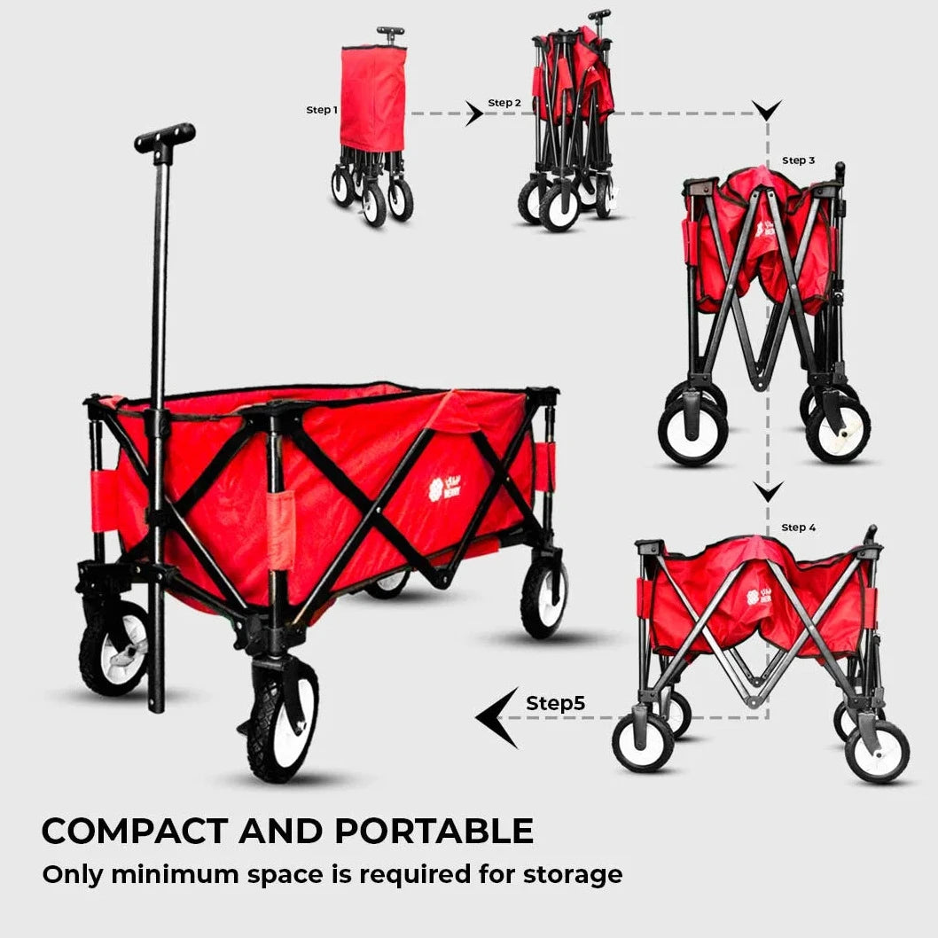 Folding Outdoor Garden Trolley with Cover Red