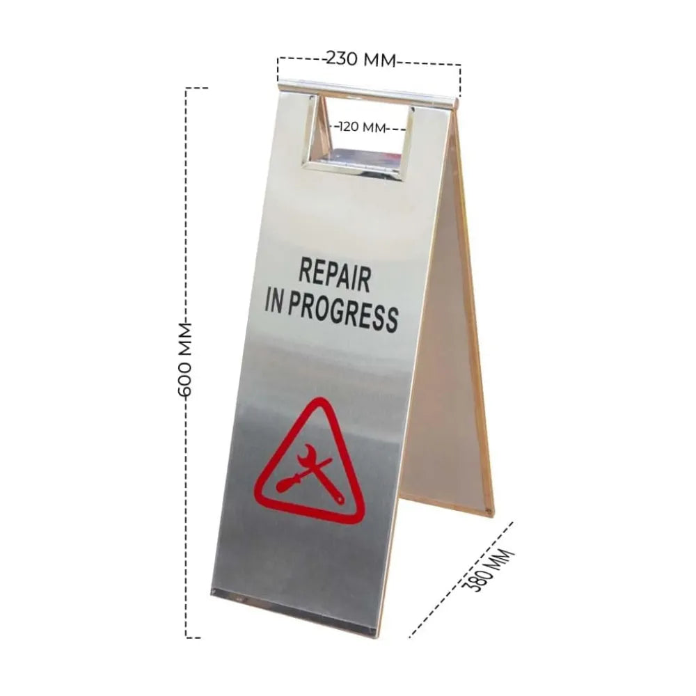 A-frame sign with 'Repair in Progress'
