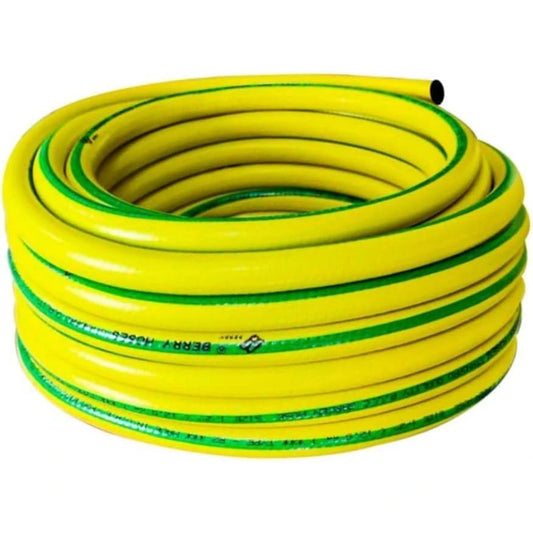 yellow garden hose with green stripes