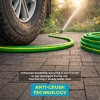 Green garden hose with anti-crush technology