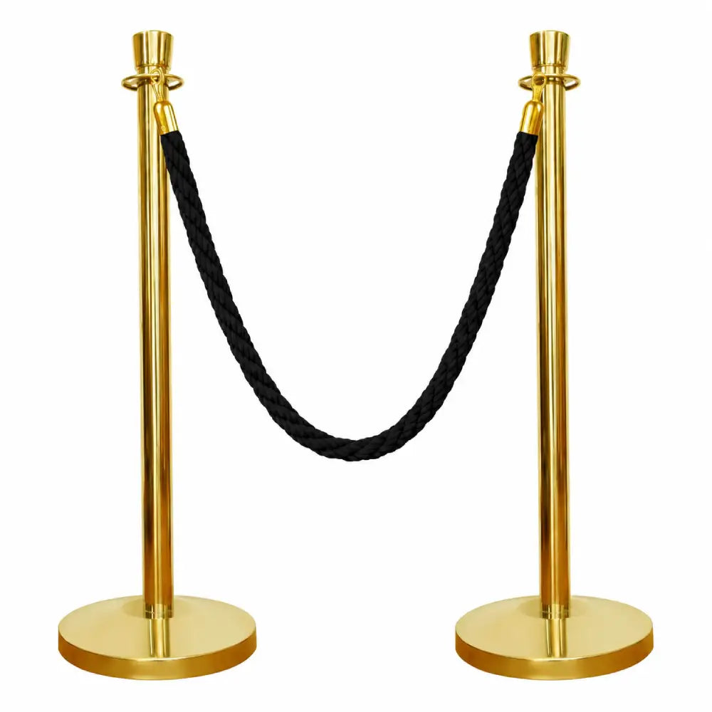 Gold Crowd Control Stanchions 100CM with 1.5M Black Twisted Rope