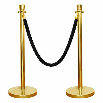 Gold Crowd Control Stanchions 100CM with 1.5M Black Twisted Rope