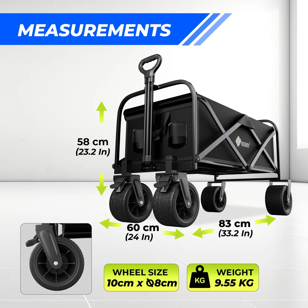 black heavy duty outdoor transport cart for carrying equipment