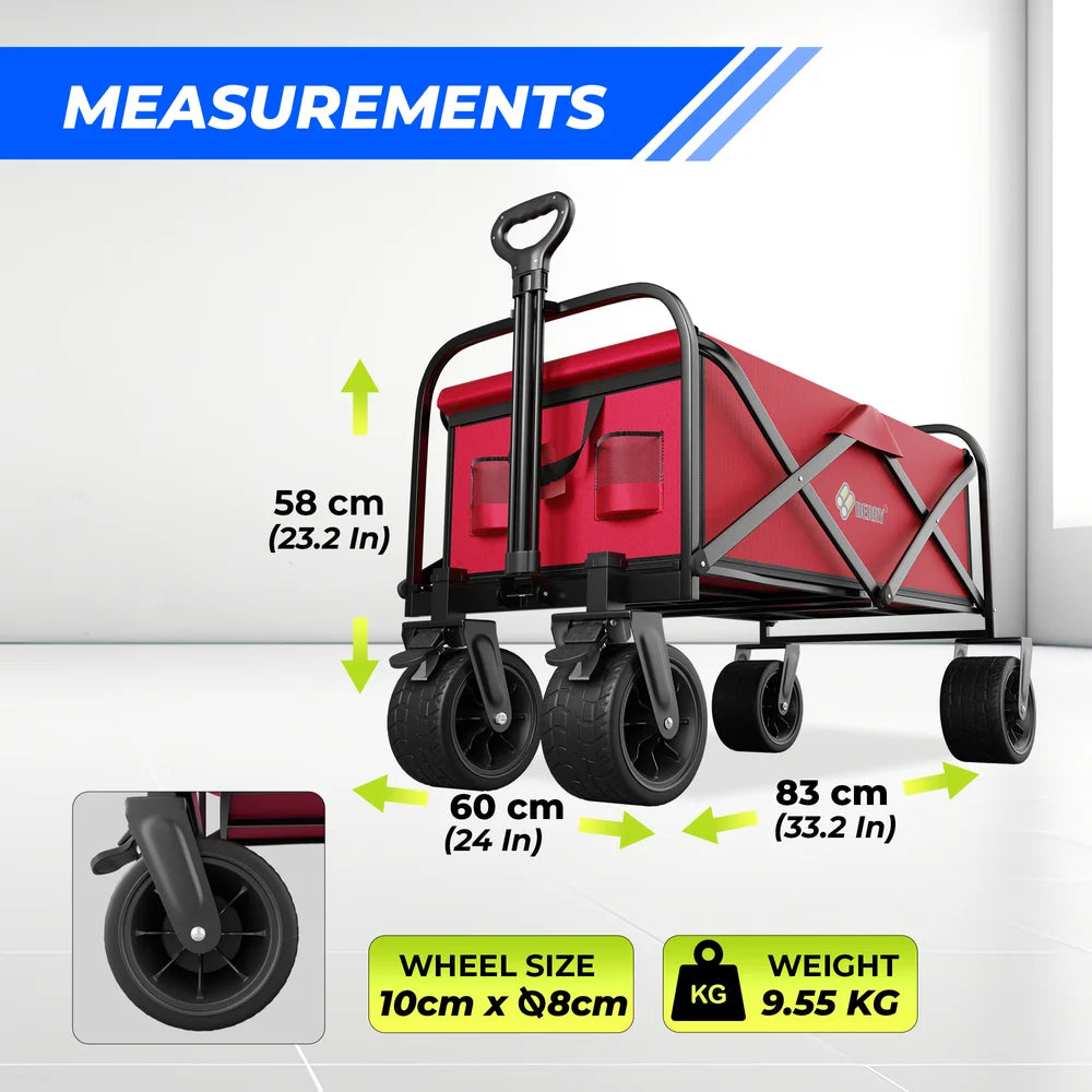 red heavy duty outdoor transport cart for carrying equipment