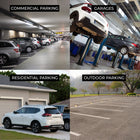 Four different types of parking: commercial, residential, and outdoor with a garage scene.