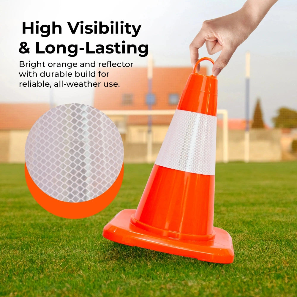Orange traffic cone with reflective surface 