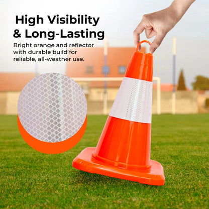 Orange traffic cone with reflective surface 