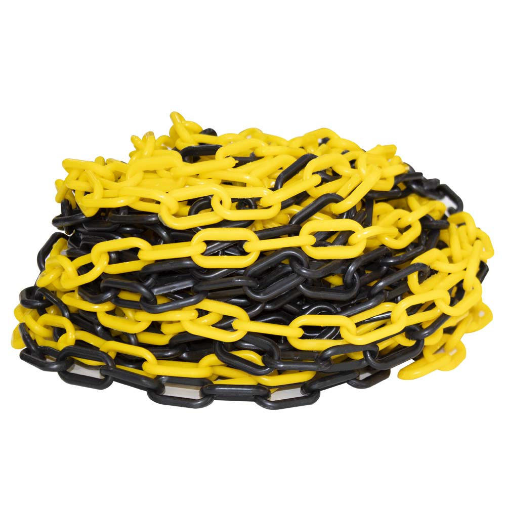 High Visibility 6MM Plastic Chain - Yellow and Black | 25 Meter Plastic Chain Roll for Traffic Control and Parking Space Management