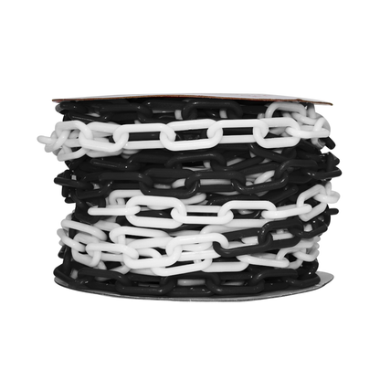 25 Meter 6 MM Plastic Chain - Black and White | Plastic Barrier Chain | Durable Safety Chain for Crowd Control, Construction Sites, and Hazardous Areas