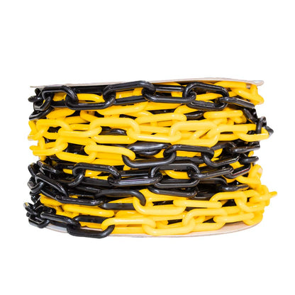 25 Meter Plastic Chain Safety Barrier with 8MM Thickness - Yellow and Black | Plastic Chain Link Roll for Crowd Control | Safety Chain for Construction Road Safety Caution Sign Parking Chain