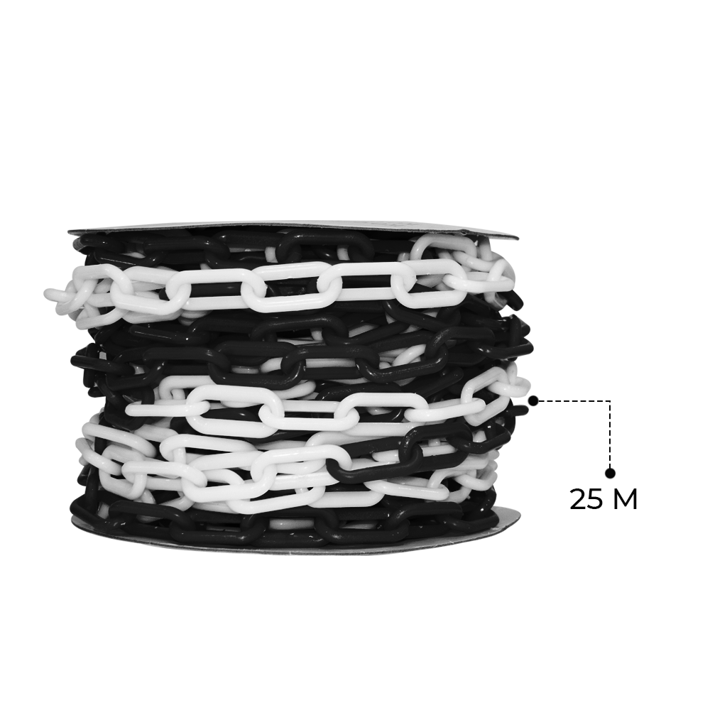 25 Meter 6 MM Plastic Chain - Black and White | Plastic Barrier Chain | Durable Safety Chain for Crowd Control, Construction Sites, and Hazardous Areas