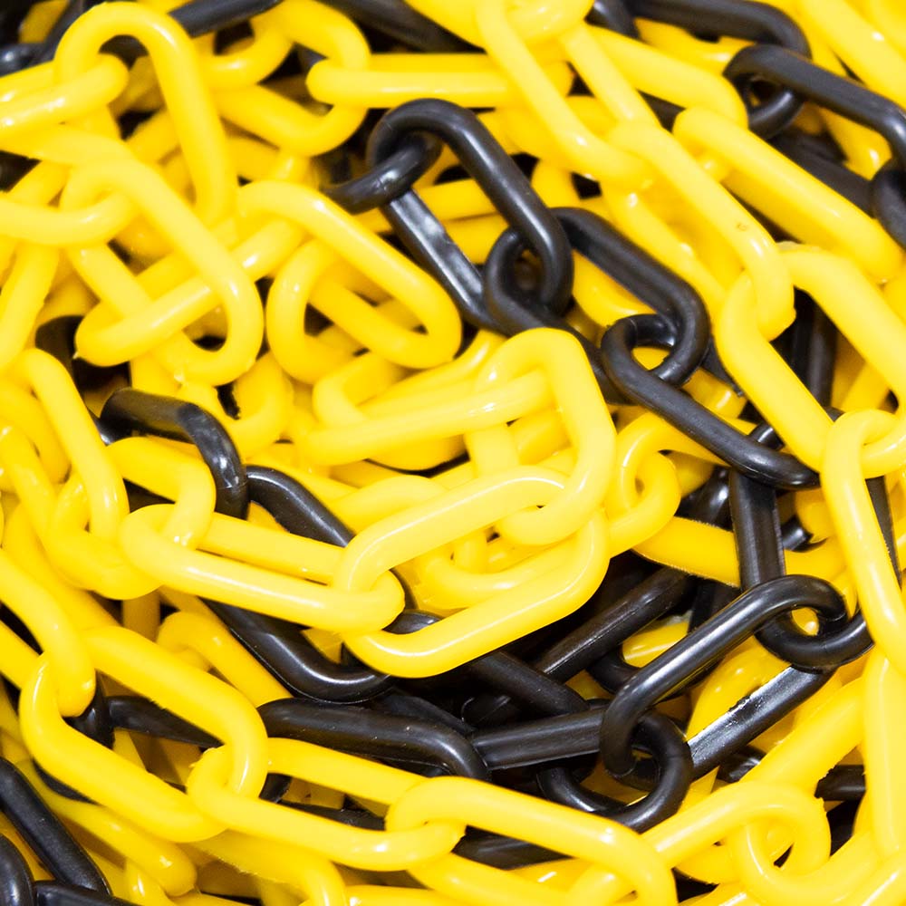 High Visibility 6MM Plastic Chain - Yellow and Black | 25 Meter Plastic Chain Roll for Traffic Control and Parking Space Management