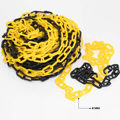 High Visibility 6MM Plastic Chain - Yellow and Black | 25 Meter Plastic Chain Roll for Traffic Control and Parking Space Management