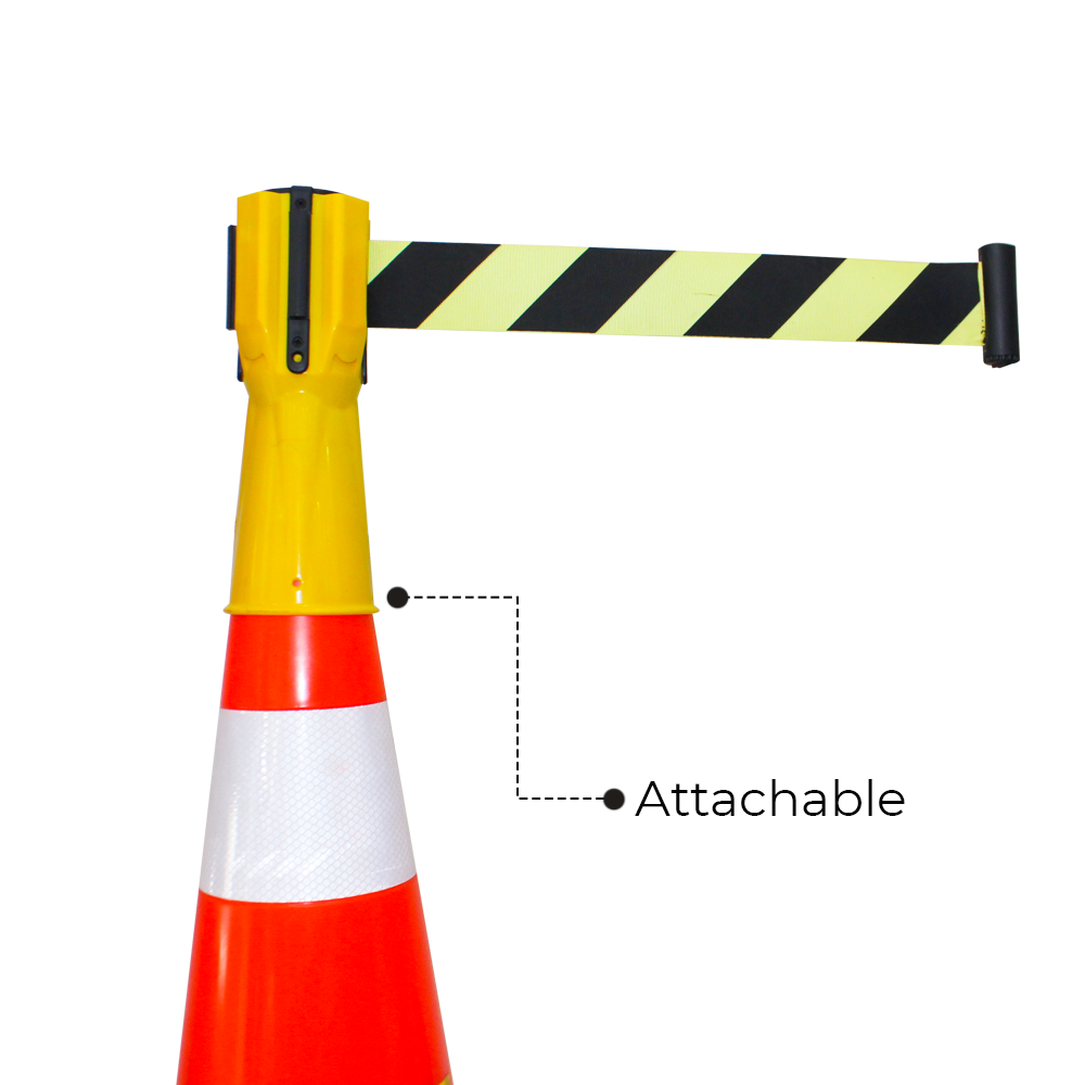 Retractable Traffic Cone Topper Tape - 3 Meter | Yellow Cone Belt Barrier Tape for Cones | Cone Mountable Emergency Warning Belt | High Visibility Yellow Retractable Topper for Traffic Cone