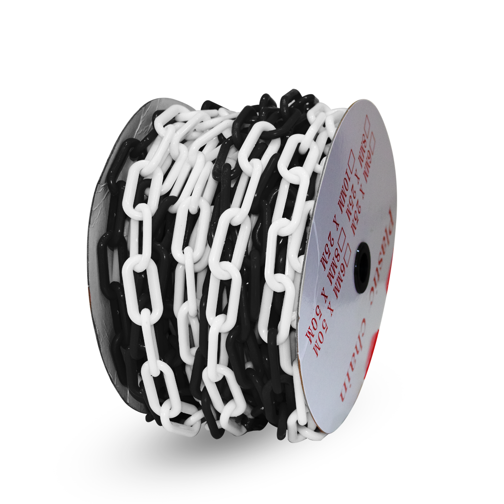 25 Meter 6 MM Plastic Chain - Black and White | Plastic Barrier Chain | Durable Safety Chain for Crowd Control, Construction Sites, and Hazardous Areas