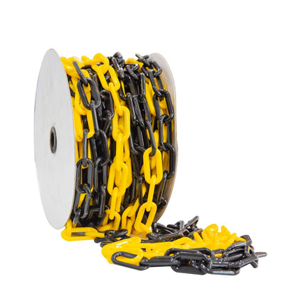 25 Meter Plastic Chain Safety Barrier with 8MM Thickness - Yellow and Black | Plastic Chain Link Roll for Crowd Control | Safety Chain for Construction Road Safety Caution Sign Parking Chain