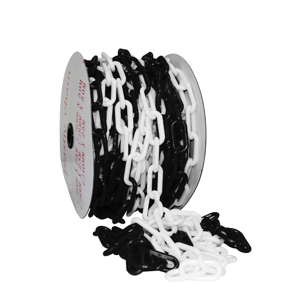 25 Meter 6 MM Plastic Chain - Black and White | Plastic Barrier Chain | Durable Safety Chain for Crowd Control, Construction Sites, and Hazardous Areas