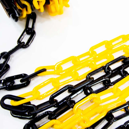 25 Meter Plastic Chain Safety Barrier with 8MM Thickness - Yellow and Black | Plastic Chain Link Roll for Crowd Control | Safety Chain for Construction Road Safety Caution Sign Parking Chain