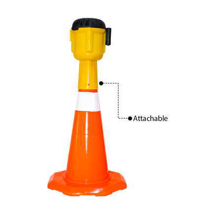 Retractable Traffic Cone Topper Tape - 9 Meter | Cone Belt Barrier | Cone Mountable Emergency Warning Belt | High Visibility Retractable Belt Stanchion