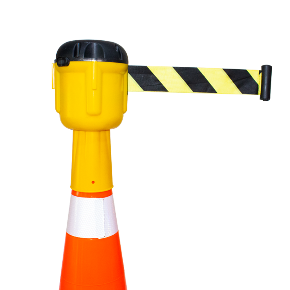 Retractable Traffic Cone Topper Tape - 9 Meter | Cone Belt Barrier | Cone Mountable Emergency Warning Belt | High Visibility Retractable Belt Stanchion