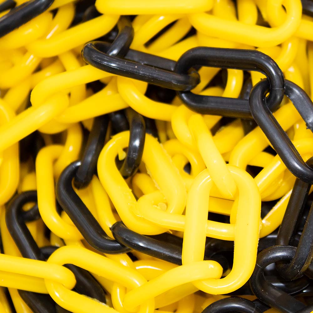 High Visibility 6MM Plastic Chain - Yellow and Black | 25 Meter Plastic Chain Roll for Traffic Control and Parking Space Management