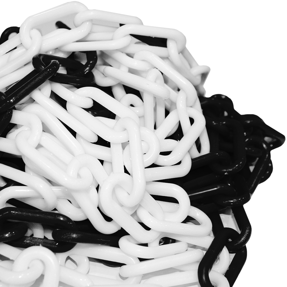 25 Meter 6 MM Plastic Chain - Black and White | Plastic Barrier Chain | Durable Safety Chain for Crowd Control, Construction Sites, and Hazardous Areas