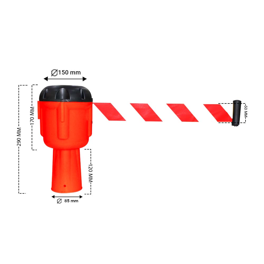 Retractable Traffic Cone Topper Tape - 9 Meter | Cone Belt Barrier Red color | Cone Mountable Emergency Warning Belt | High Visibility Retractable Belt Stanchion