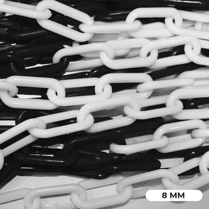 25 Meter 6 MM Plastic Chain - Black and White | Plastic Barrier Chain | Durable Safety Chain for Crowd Control, Construction Sites, and Hazardous Areas