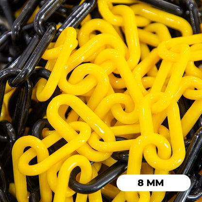 25 Meter Plastic Chain Safety Barrier with 8MM Thickness - Yellow and Black | Plastic Chain Link Roll for Crowd Control | Safety Chain for Construction Road Safety Caution Sign Parking Chain