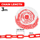 Chaîne en plastique de 8 mm — Rouge et blanc | Barrière de haute qualité de 3 m