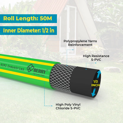 Garden Hose 1/2" 165 ft | 50 Meter Water Hose Kink-Resistant, Reinforced - Green