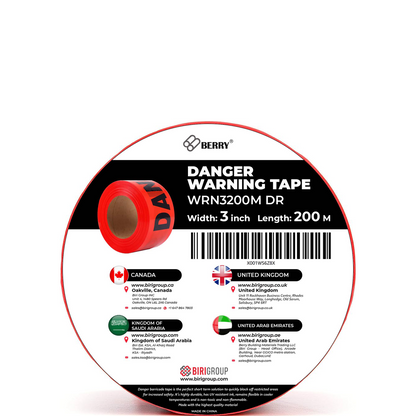 200 Meter Danger Warning Tape - Red | Non-adhesive Caution Tape | Danger Printed Barrier Tape for Cordoning Off Areas