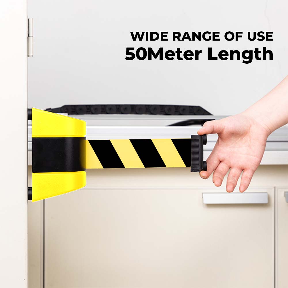 5 Meter Queue Barrier Belt - Yellow Retractable Belt Wall Mount