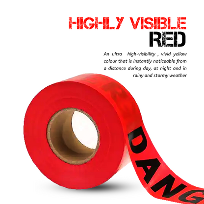 200 Meter Danger Warning Tape - Red | Non-adhesive Caution Tape | Danger Printed Barrier Tape for Cordoning Off Areas