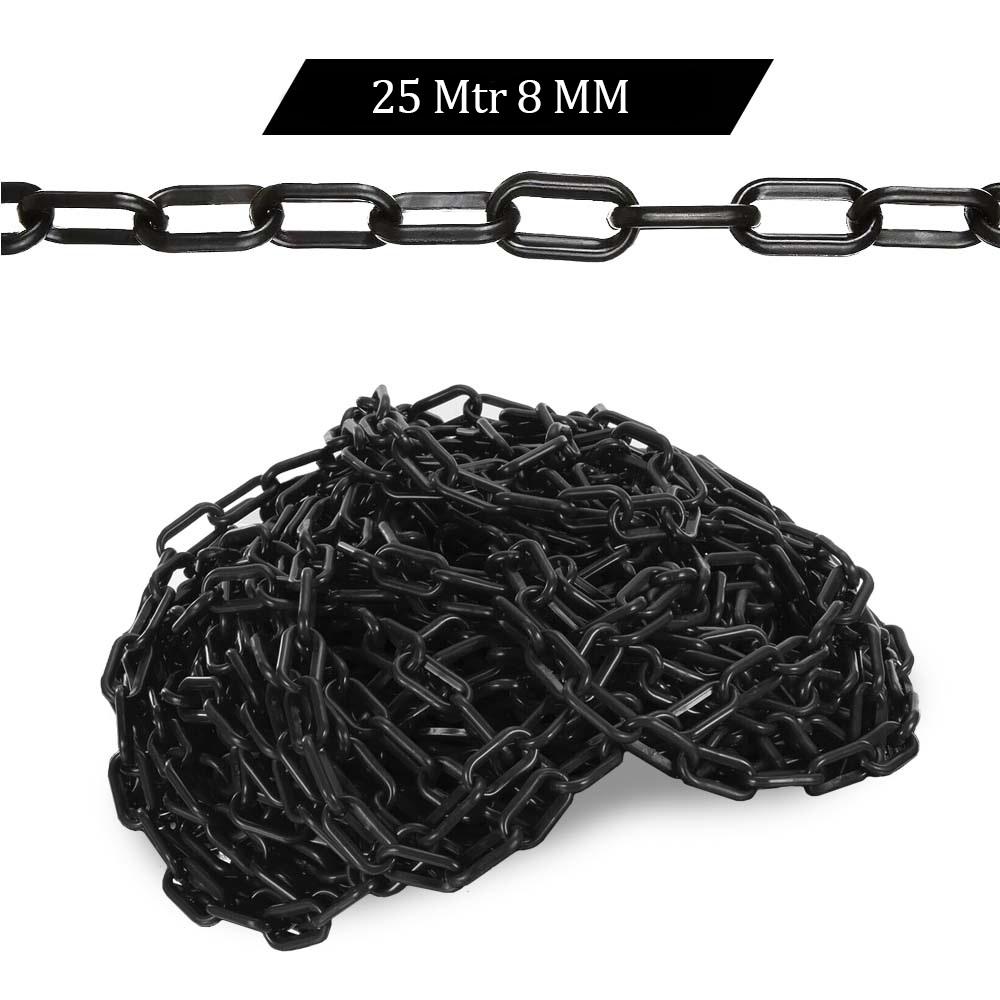 25Meter 8MM Plastic Chain - Black | Plastic Barrier Chain | Durable Safety Chain for Crowd Control, Construction Sites, and Hazardous Areas