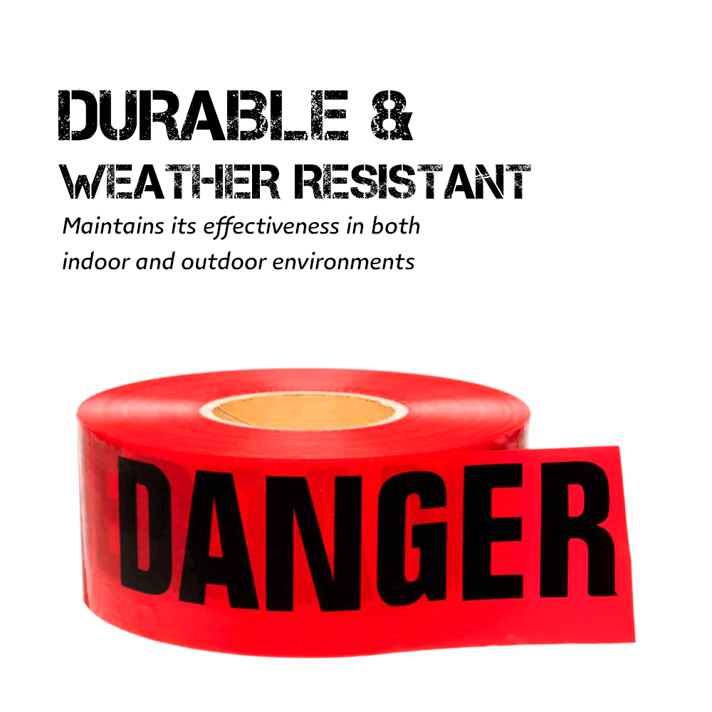 200 Meter Danger Warning Tape - Red | Non-adhesive Caution Tape | Danger Printed Barrier Tape for Cordoning Off Areas