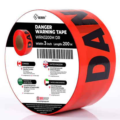 200 Meter Danger Warning Tape - Red | Non-adhesive Caution Tape | Danger Printed Barrier Tape for Cordoning Off Areas