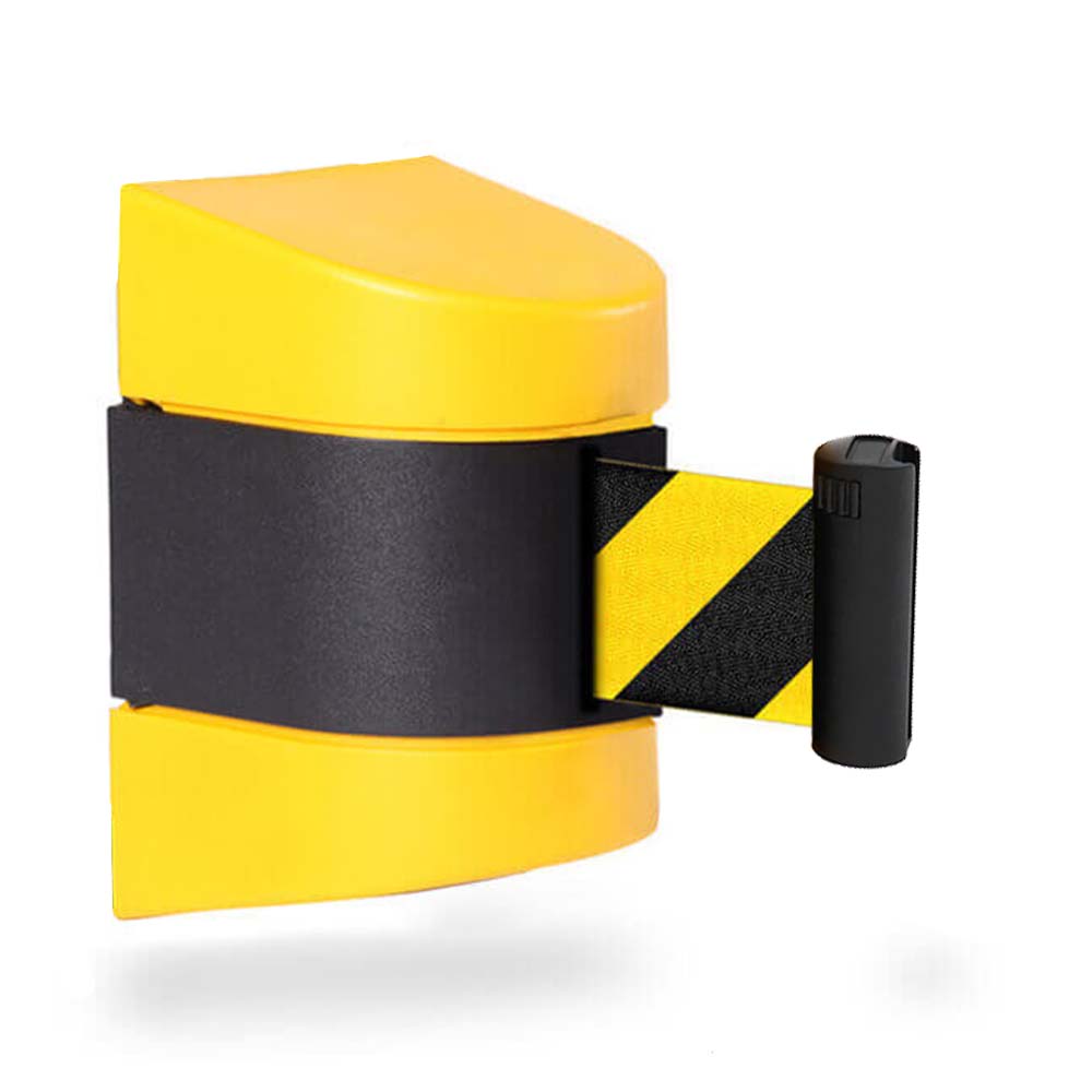 5 Meter Queue Barrier Belt - Yellow Retractable Belt Wall Mount