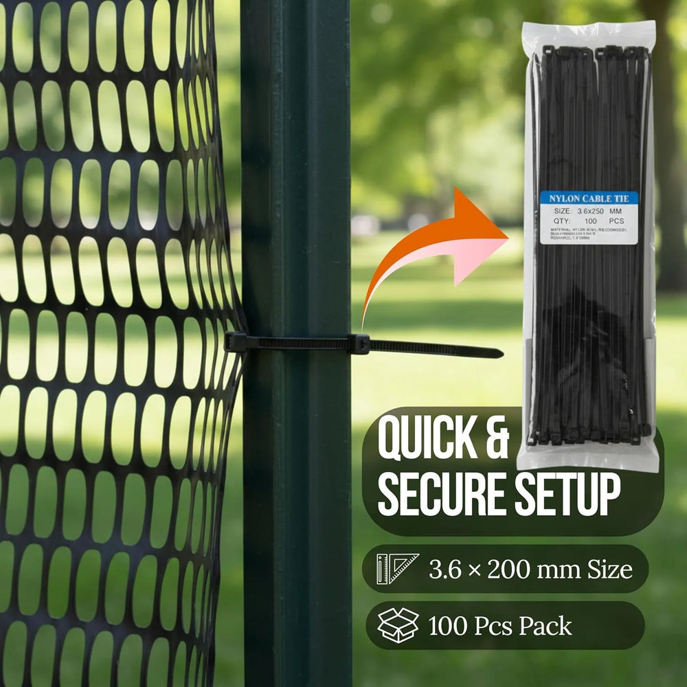 Garden Fence Animal Barrier 3.6 ft × 100 ft, Black HDPE Safety Netting with Work Gloves