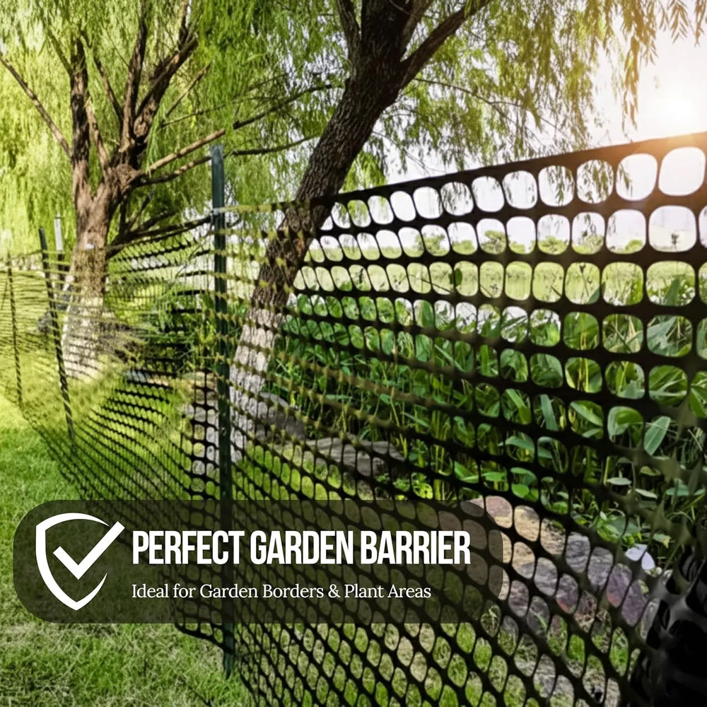Garden Fence Animal Barrier 3.6 ft × 100 ft, Black HDPE Safety Netting with Work Gloves