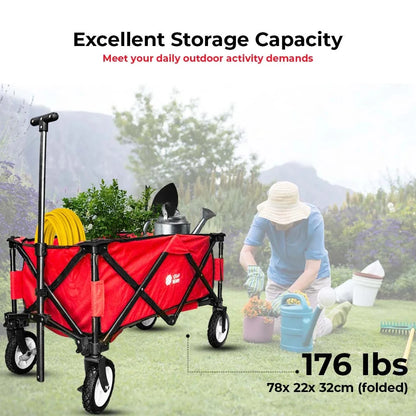 Folding Outdoor Garden Trolley with Cover Red