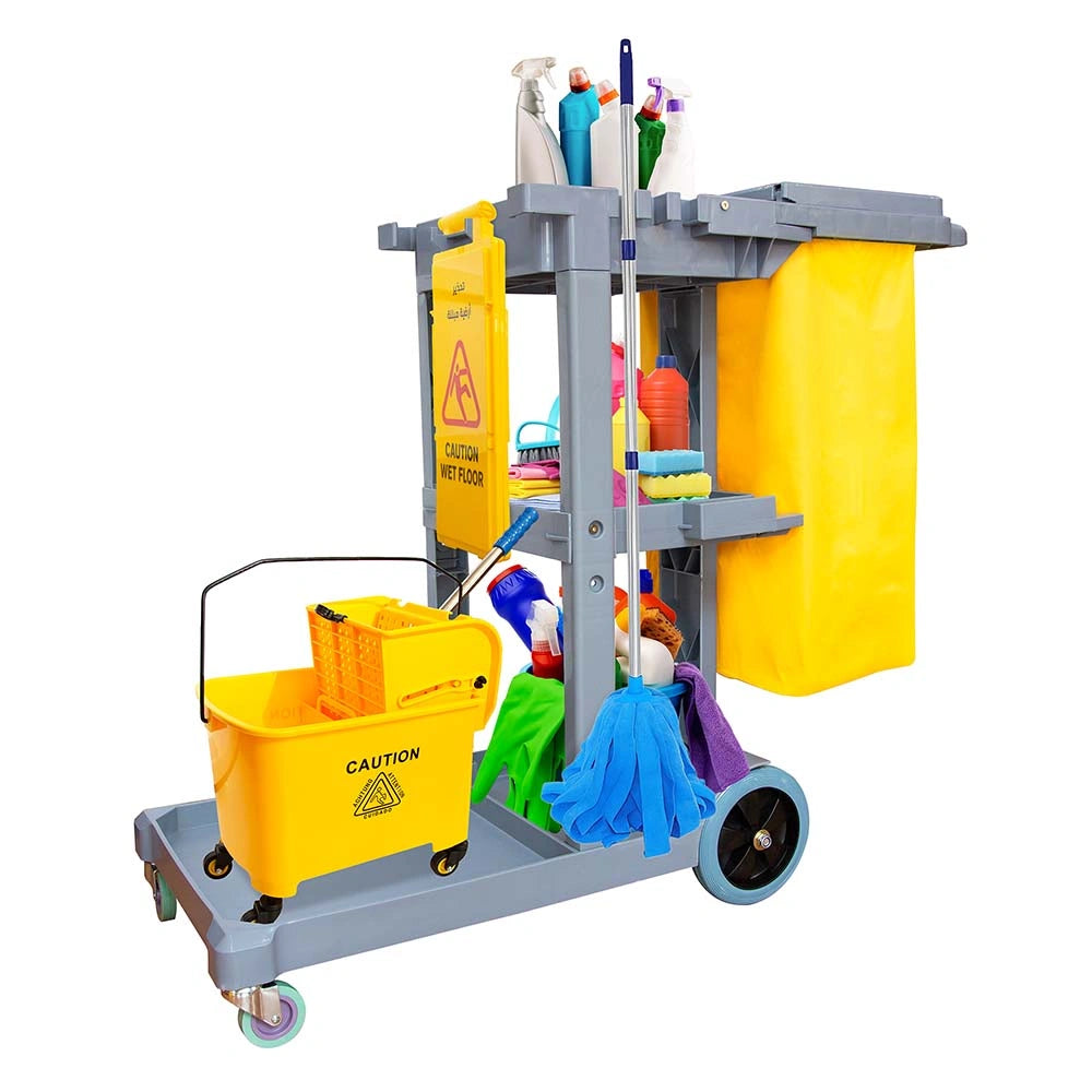 3 tier janitor cleaning cart trolley in grey for professional use
