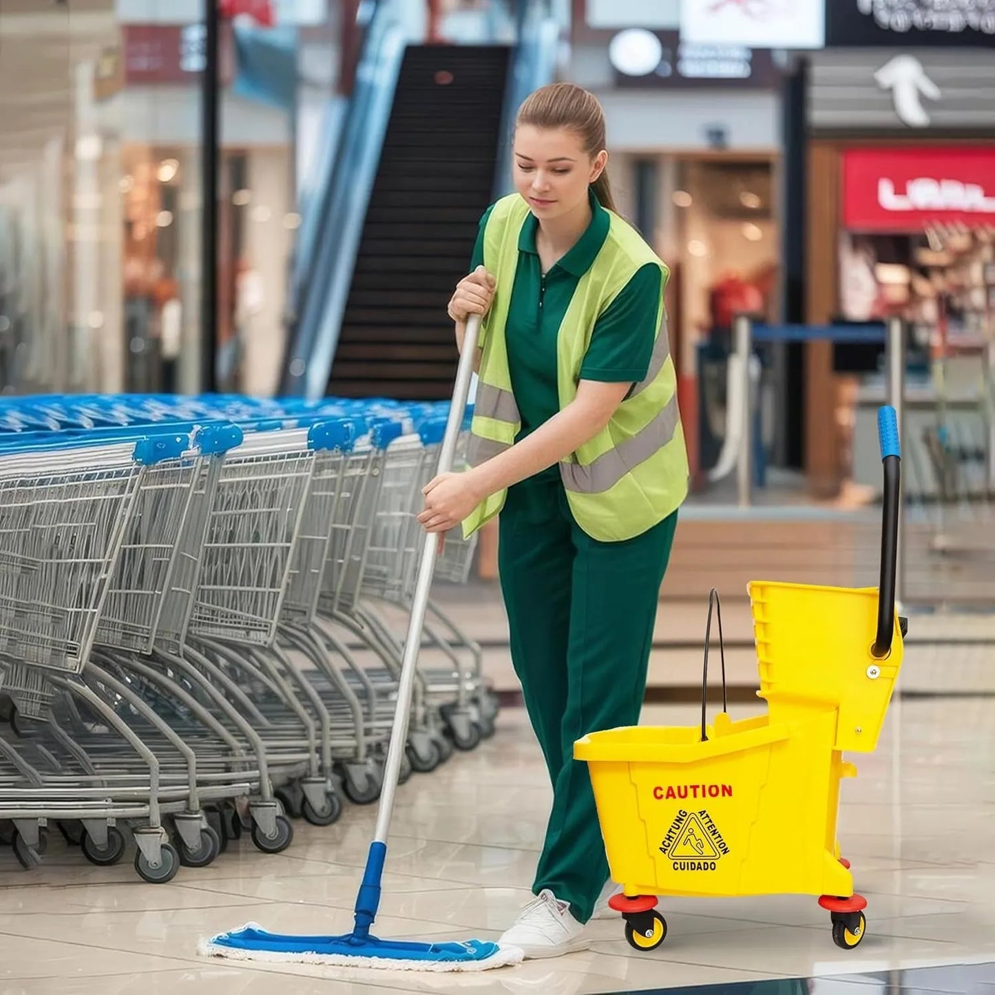 36L Commercial Janitorial Cart with 4 Wheels