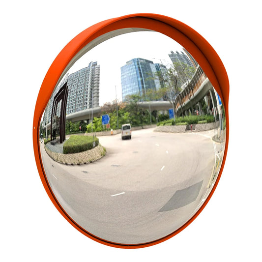 large orange convex mirror for road safety and wide visibility
