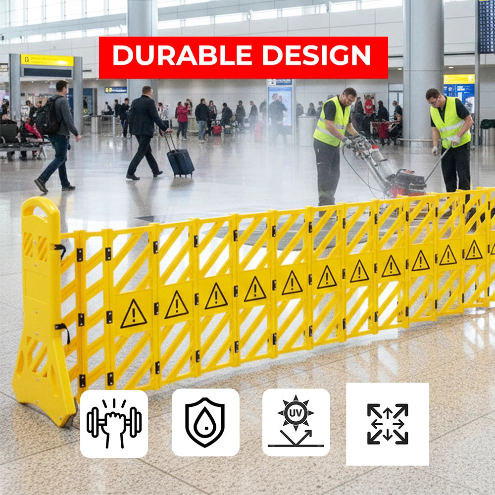 yellow mobile safety barrier with wheels for flexible use